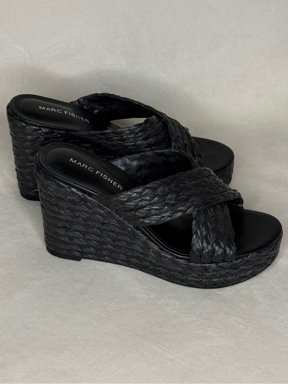 Marc Fisher Black Braided Wedge Platform Sandals